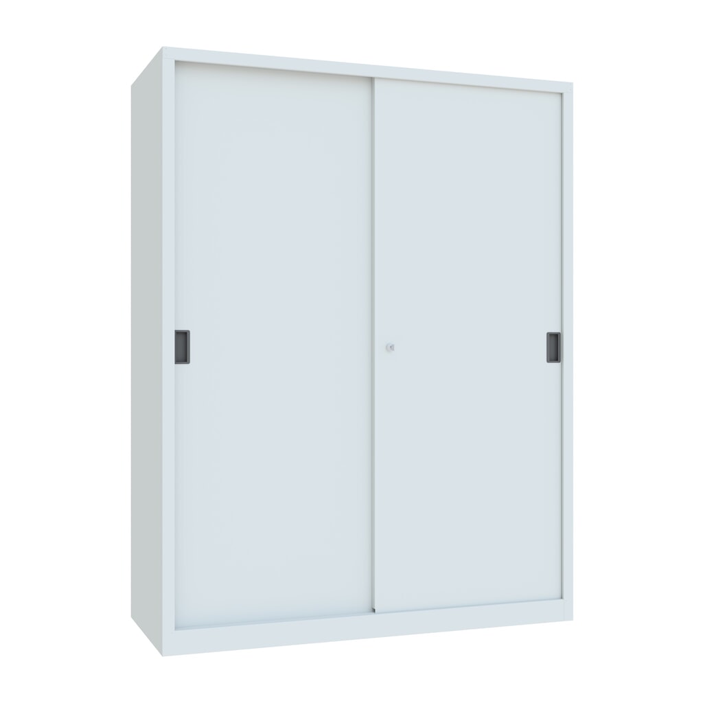 Produktabbildung: PAVOY Schiebetürenschrank mit 8 Fachböden + Trennwand, HxBxT 1.950 x 1.500 x 600 mm, lichtgrau, lichtgrau