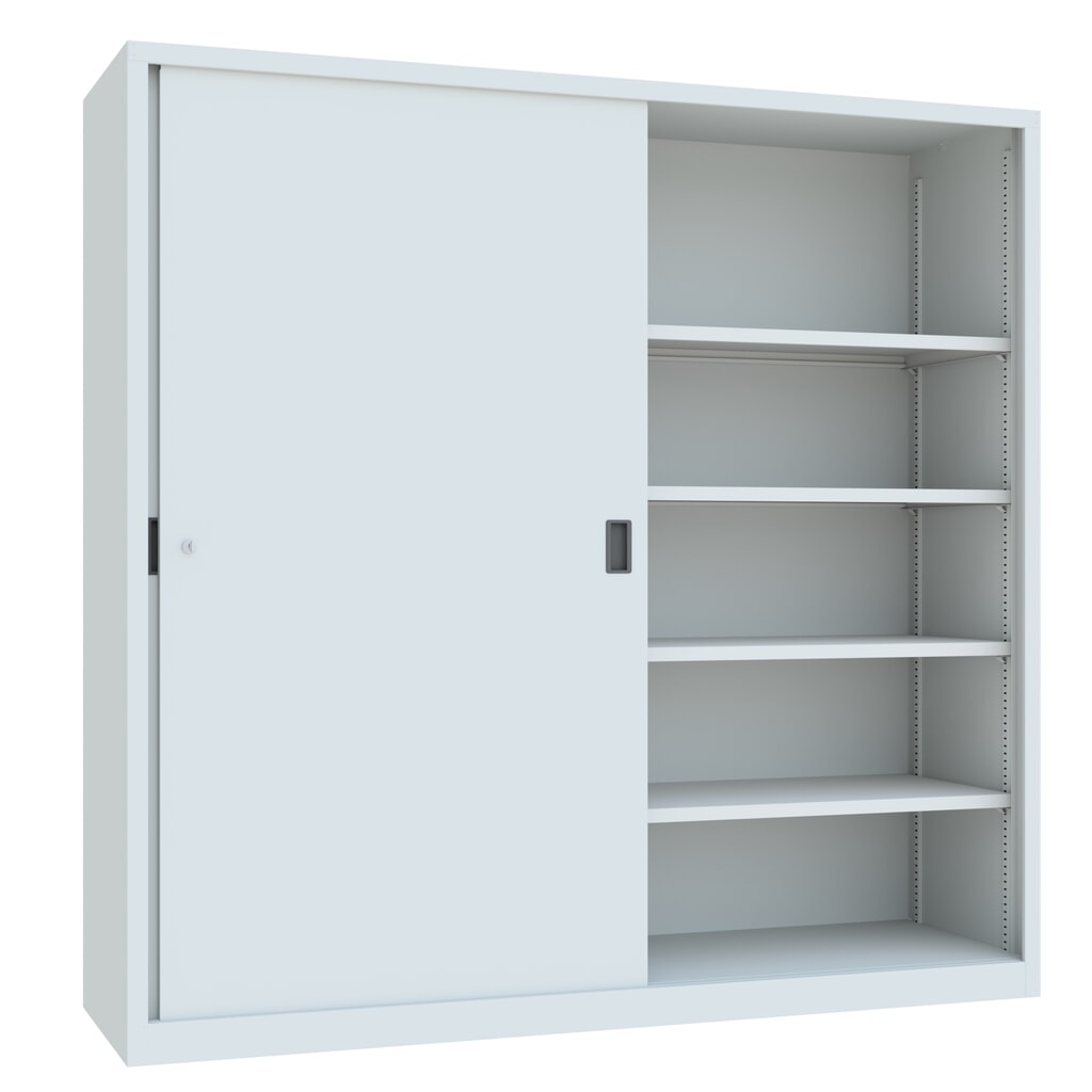 PAVOY Schiebetürenschrank mit 8 Fachböden + Trennwand, HxBxT 1.950 x 2.000 x 600 mm, lichtgrau, lichtgrau Produktabbildung Nr. 3: PAVOY Schiebetürenschrank mit 8 Fachböden + Trennwand, HxBxT 1.950 x 2.000 x 600 mm, lichtgrau, lichtgrau