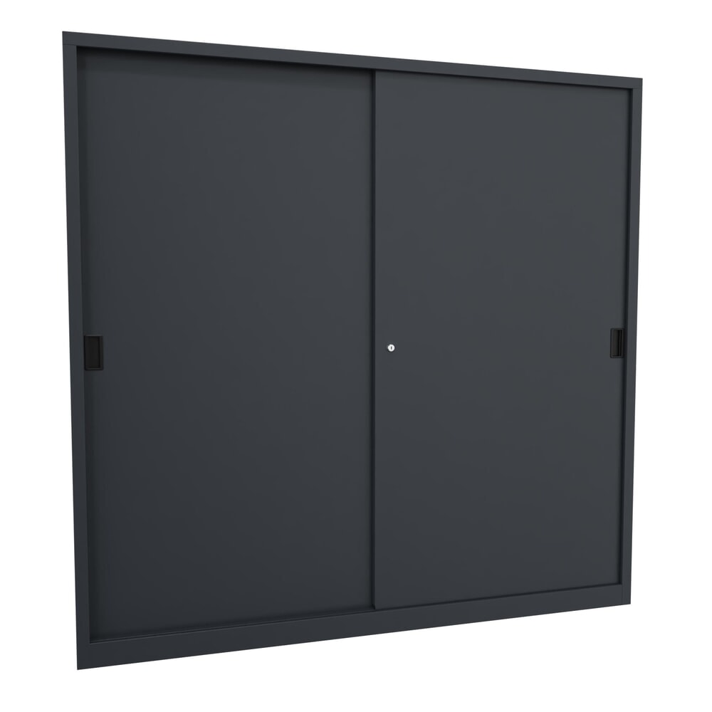 Produktabbildung: PAVOY Schiebetürenschrank mit 8 Fachböden + Trennwand, HxBxT 1.950 x 2.000 x 600 mm, anthrazitgrau, anthrazitgrau