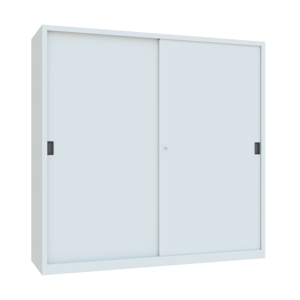Produktabbildung: PAVOY Schiebetürenschrank mit 8 Fachböden + Trennwand, HxBxT 1.950 x 2.000 x 600 mm, lichtgrau, lichtgrau