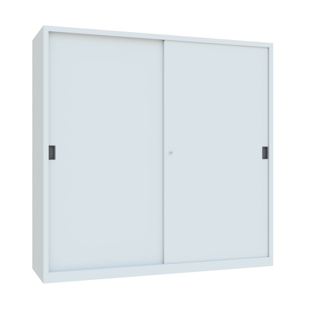 Produktabbildung Nr. 1: PAVOY Schiebetürenschrank mit 8 Fachböden + Trennwand, HxBxT 1.950 x 2.000 x 600 mm, lichtgrau, lichtgrau