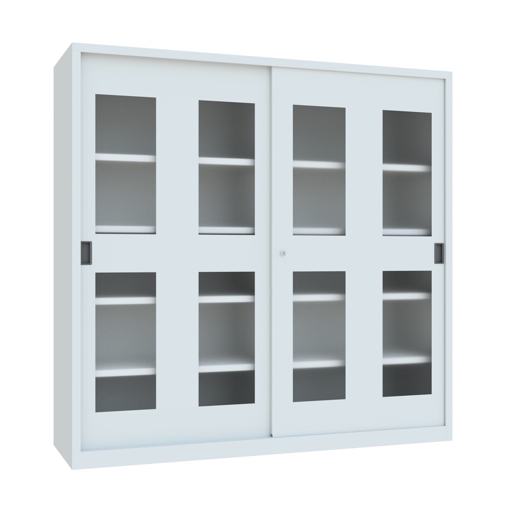 Produktabbildung: PAVOY Schiebetürenschrank mit Sichtfenstern, 8 Fachböden + Trennwand, HxBxT 1.950 x 2.000 x 600 mm, lichtgrau, lichtgrau