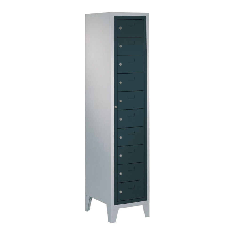 Produktabbildung: PAVOY Schließfachschrank mit Zentraltür, 1 x 10 Fächer, HxBxT 1.850 x 400 x 500 mm, mit Füßen, anthrazitgrau, lichtgrau