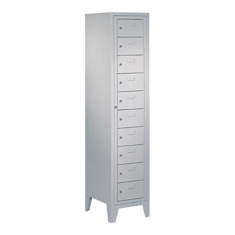 Produktabbildung: PAVOY Schließfachschrank mit Zentraltür, 1 x 10 Fächer, HxBxT 1.850 x 400 x 500 mm, mit Füßen, lichtgrau, lichtgrau