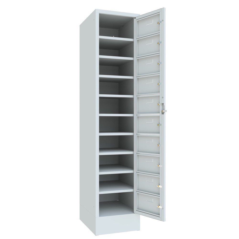 Produktabbildung Nr. 3: PAVOY Schließfachschrank mit Zentraltür, 1 x 10 Fächer, HxBxT 1.850 x 400 x 500 mm, mit Sockel, lichtgrau, lichtgrau