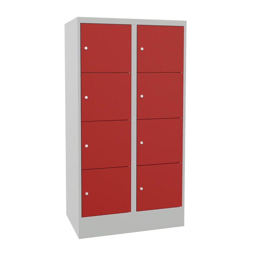 Produktabbildung Nr. 1: PAVOY Schließfachschrank mit Zylinderschloss, 2 x 4 Fächer, HxBxT 1.518 x 800 x 500 mm, feuerrot, lichtgrau