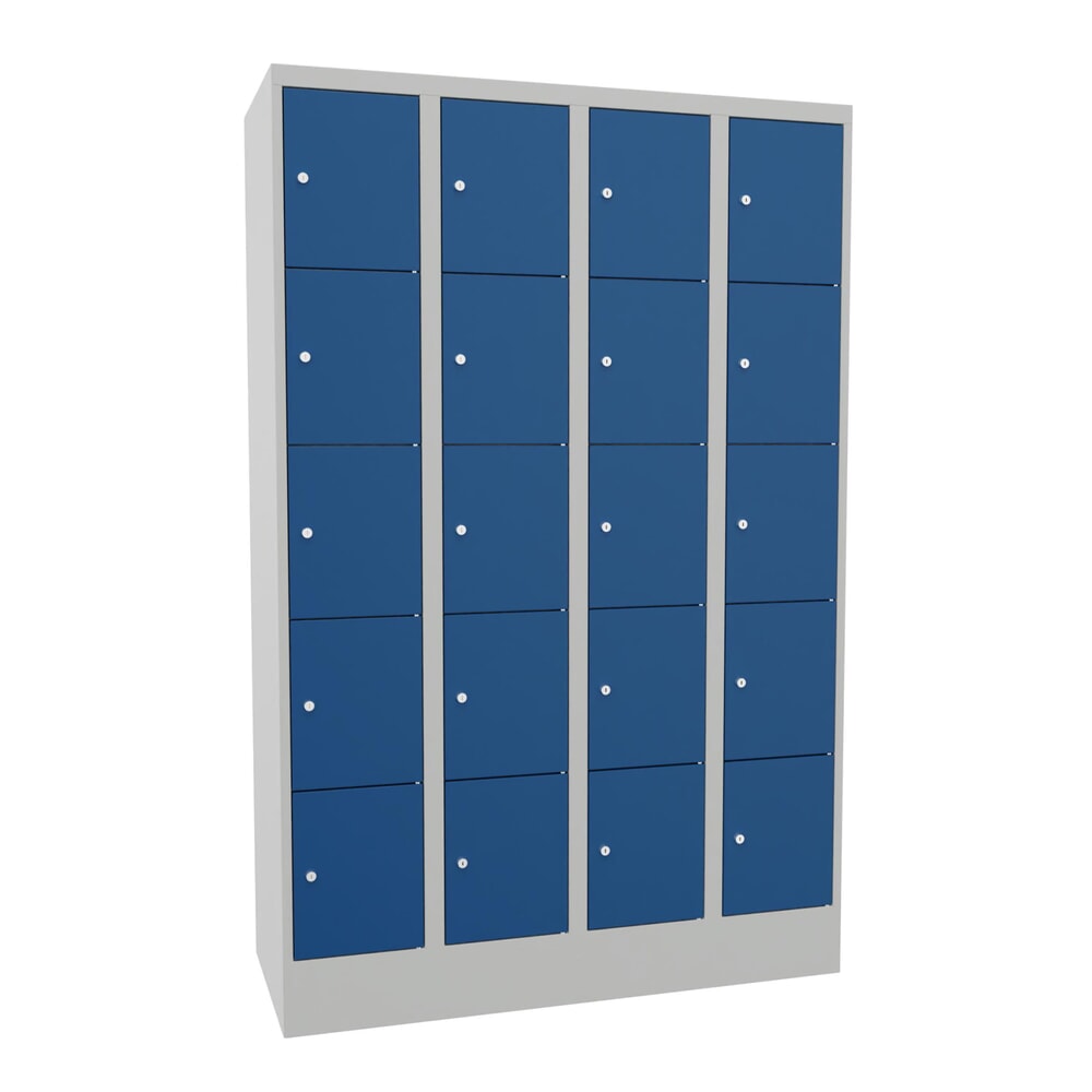 Produktabbildung Nr. 1: PAVOY Schließfachschrank mit Zylinderschloss, 4 x 5 Fächer, HxBxT 1.850 x 1.200 x 500 mm, enzianblau, lichtgrau