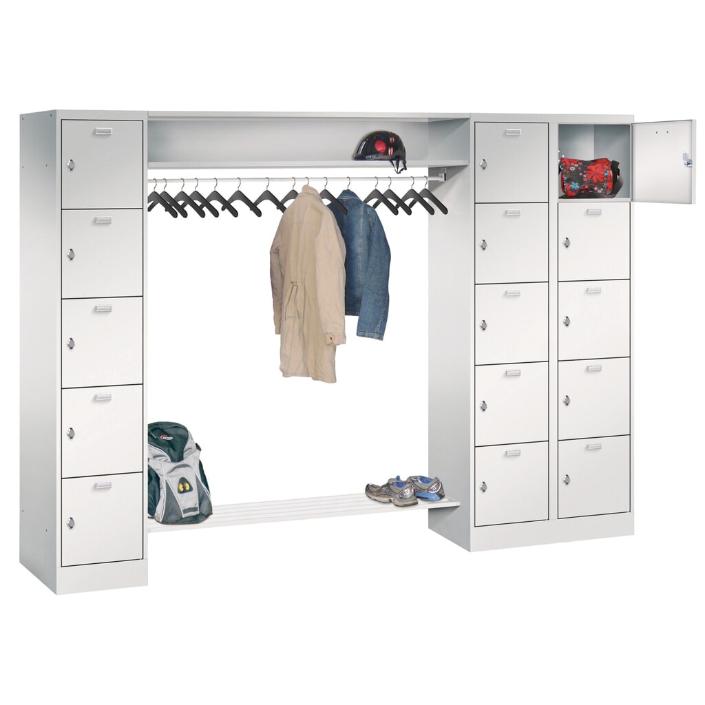 Produktabbildung: PAVOY Schließfachspind, 1 x 5 Fächer + 1 x 10 Fächer, Drehriegelverschluss, HxBxT 1.950 x 2.550 x 500 mm, Abteil Breite 400 mm