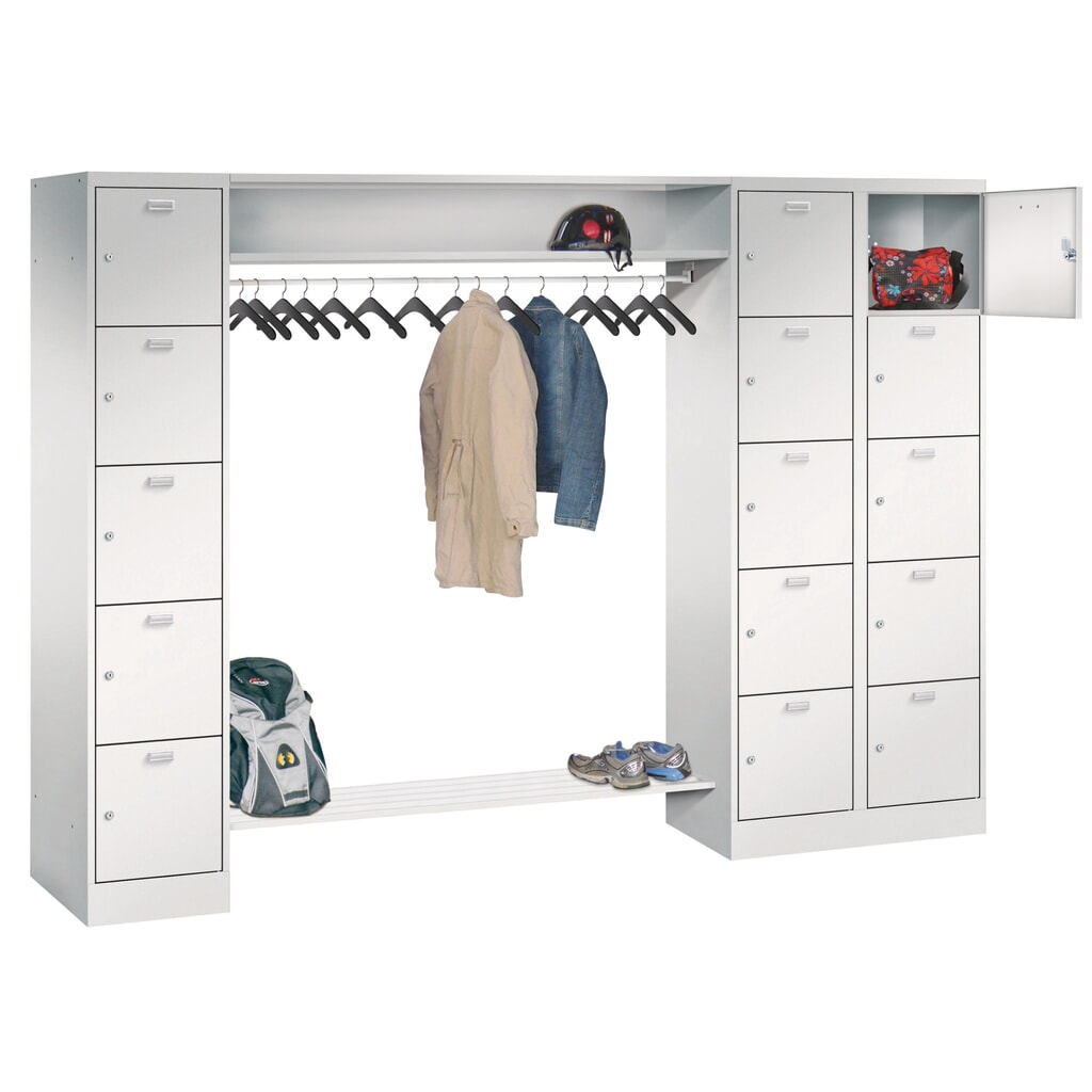 PAVOY Schließfachspind, 1 x 5 Fächer + 1 x 10 Fächer, Zylinderschloss, HxBxT 1.950 x 2.550 x 500 mm, Abteil Breite 400 mm Produktabbildung: PAVOY Schließfachspind, 1 x 5 Fächer + 1 x 10 Fächer, Zylinderschloss, HxBxT 1.950 x 2.550 x 500 mm, Abteil Breite 400 mm