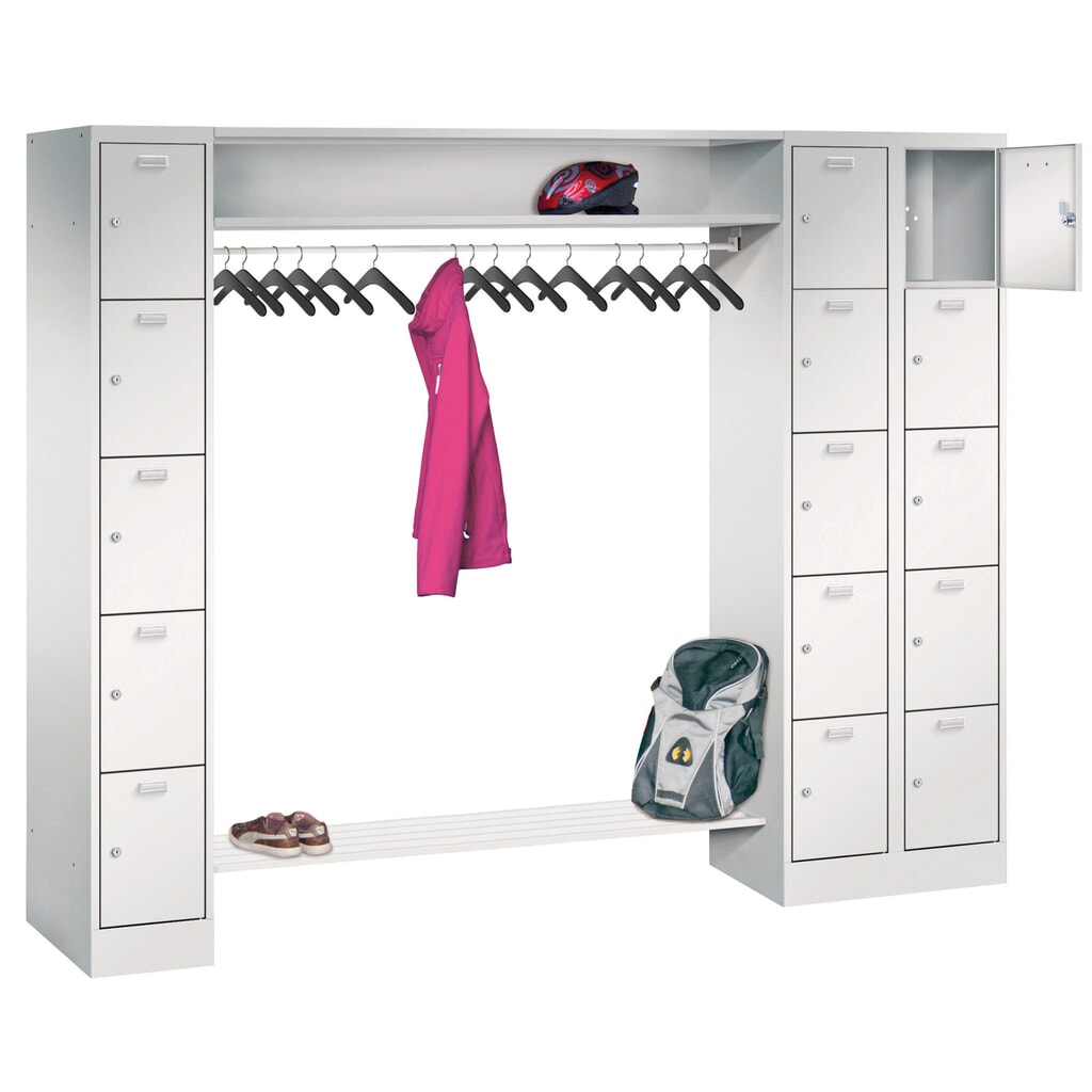 PAVOY Schließfachspind, 1 x 5 Fächer + 1 x 10 Fächer, Zylinderschloss, HxBxT 1.950 x 2.250 x 500 mm, Abteil Breite 300 mm Produktabbildung: PAVOY Schließfachspind, 1 x 5 Fächer + 1 x 10 Fächer, Zylinderschloss, HxBxT 1.950 x 2.250 x 500 mm, Abteil Breite 300 mm