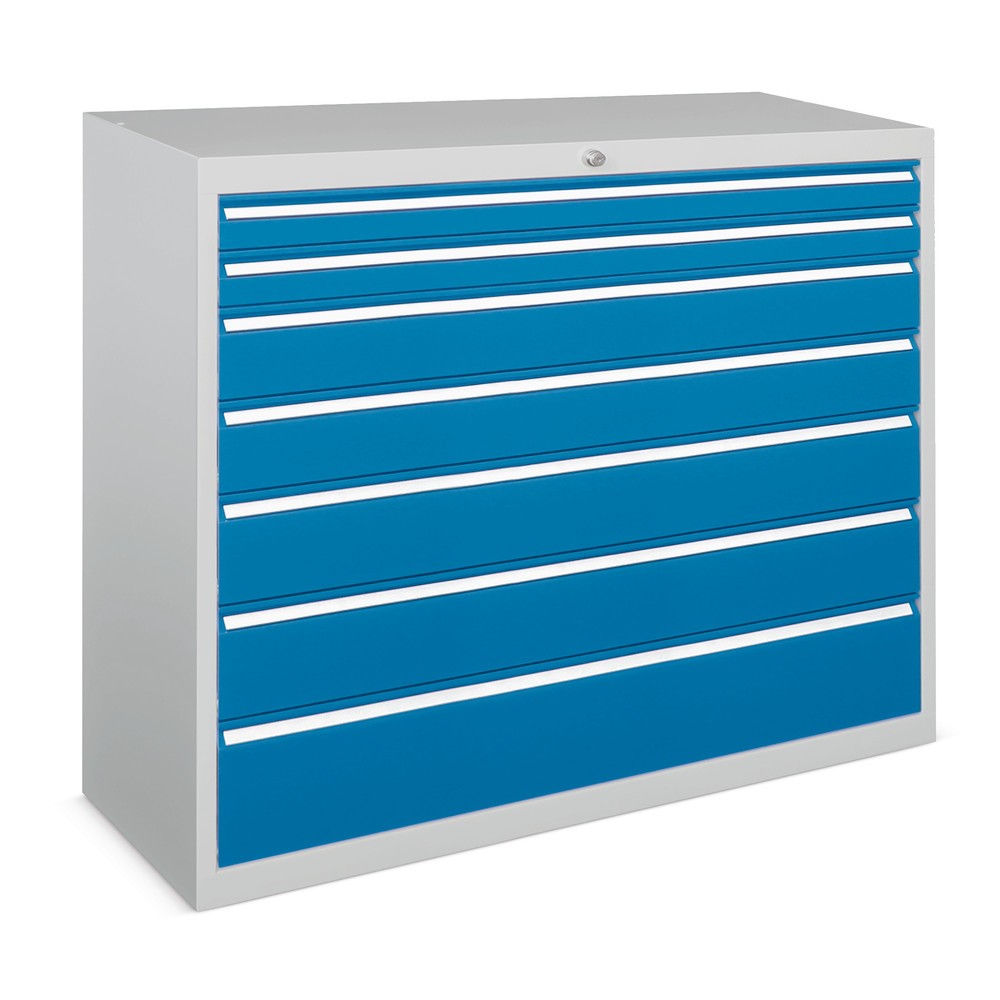 Produktabbildung: PAVOY Schubladenschrank, Höhe 1.000 mm, Schubladen 8x75 + 1x100 + 1x200 mm, Breite 715 mm, lichtgrau, feuerrot