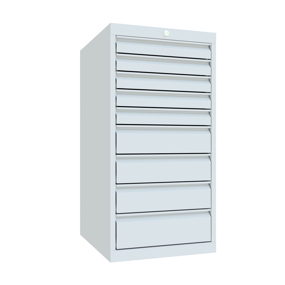 Produktabbildung: PAVOY Schubladenschrank, Höhe 1.000 mm, Schubladen 5x75 + 3x125 + 1x150 mm, Breite 500 mm, lichtgrau, lichtgrau