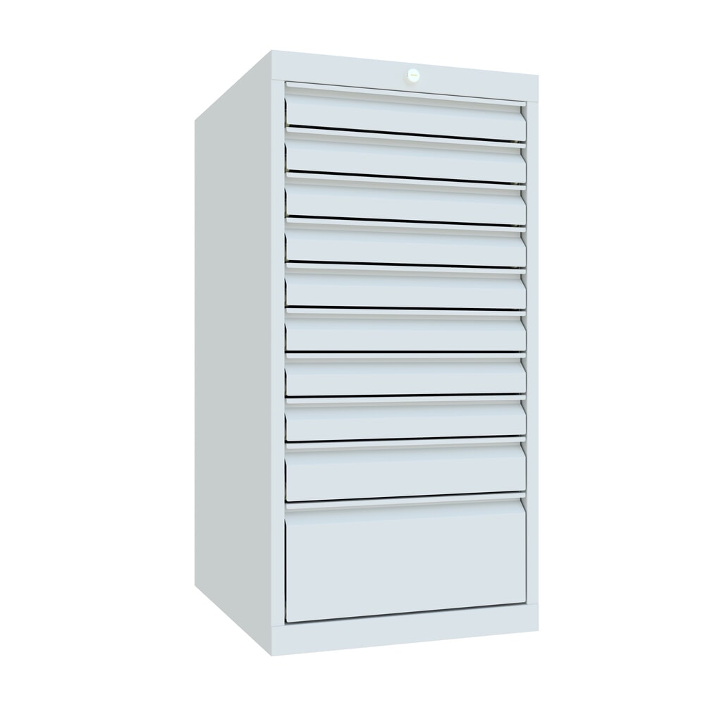 Produktabbildung Nr. 1: PAVOY Schubladenschrank, Höhe 1.000 mm, Schubladen 8x75 + 1x100 + 1x200 mm, Breite 500 mm, lichtgrau, lichtgrau