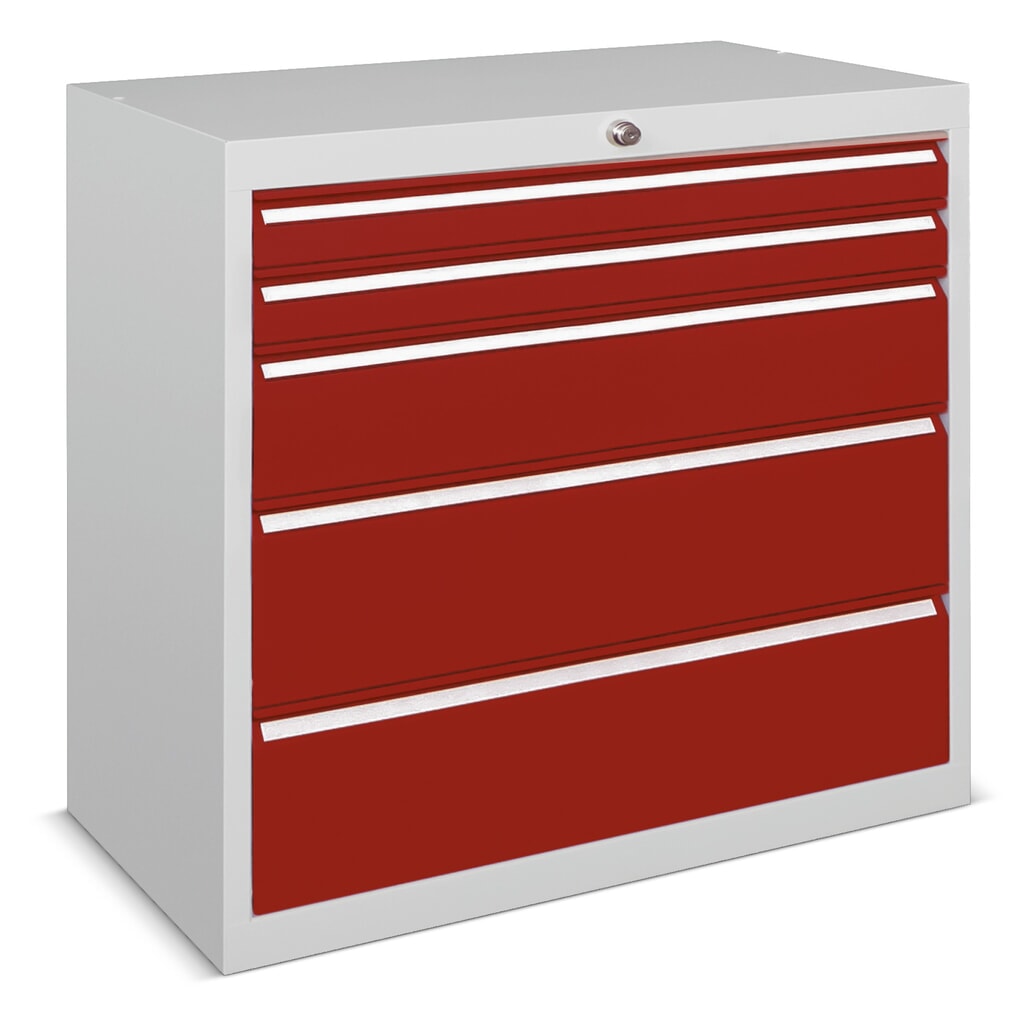 PAVOY Schubladenschrank, Höhe 800 mm, Schubladen 2x100 + 4x125 mm, Breite 715 mm, lichtgrau, rubinrot Produktabbildung Nr. 1: PAVOY Schubladenschrank, Höhe 800 mm, Schubladen 2x100 + 4x125 mm, Breite 715 mm, lichtgrau, rubinrot