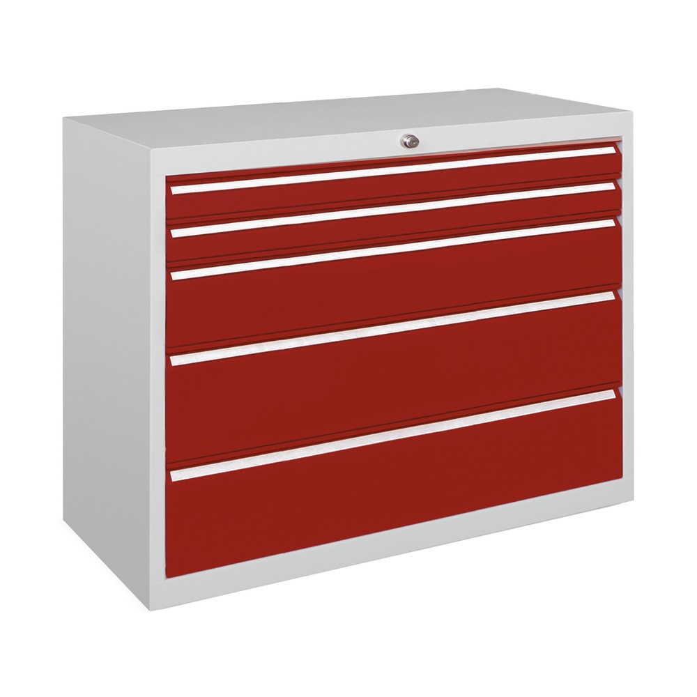 Produktabbildung: PAVOY Schubladenschrank, Höhe 800 mm, Schubladen 6x70 + 1x100 + 1x150 mm, Breite 1.023 mm, lichtgrau, enzianblau