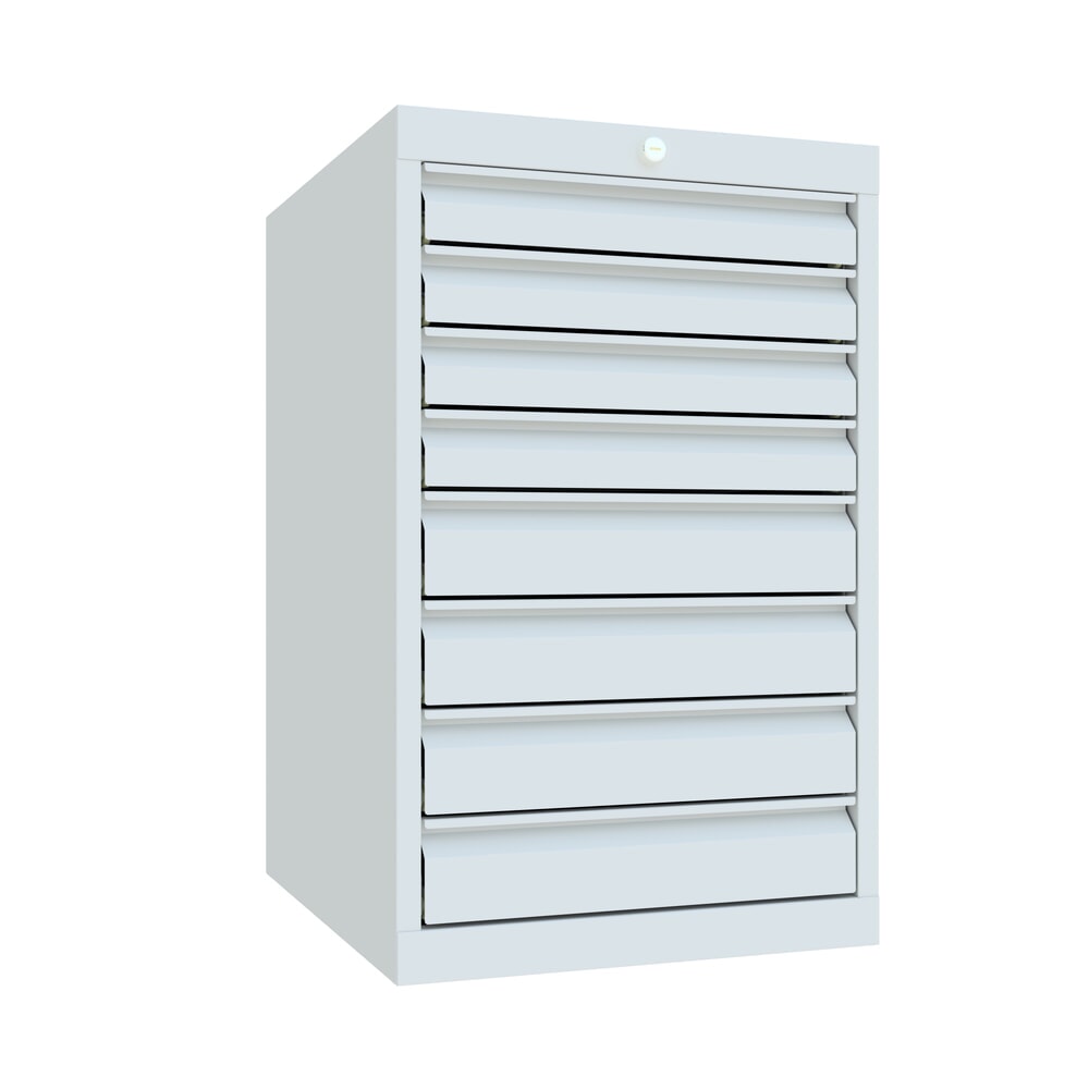Produktabbildung: PAVOY Schubladenschrank, Höhe 800 mm, Schubladen 4x70 + 4x100 mm, Breite 500 mm, lichtgrau, lichtgrau