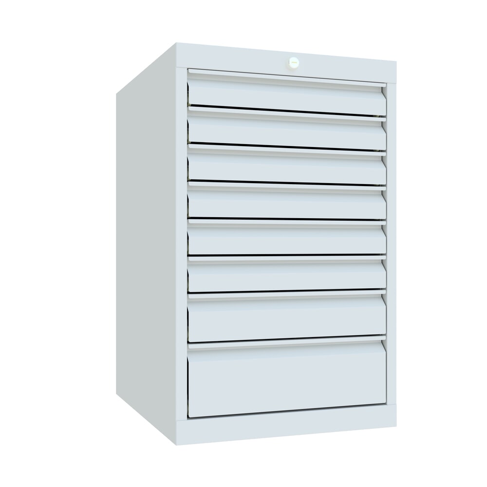 Produktabbildung: PAVOY Schubladenschrank, Höhe 800 mm, Schubladen 6x70 + 1x100 + 1x150 mm, Breite 500 mm, lichtgrau, lichtgrau