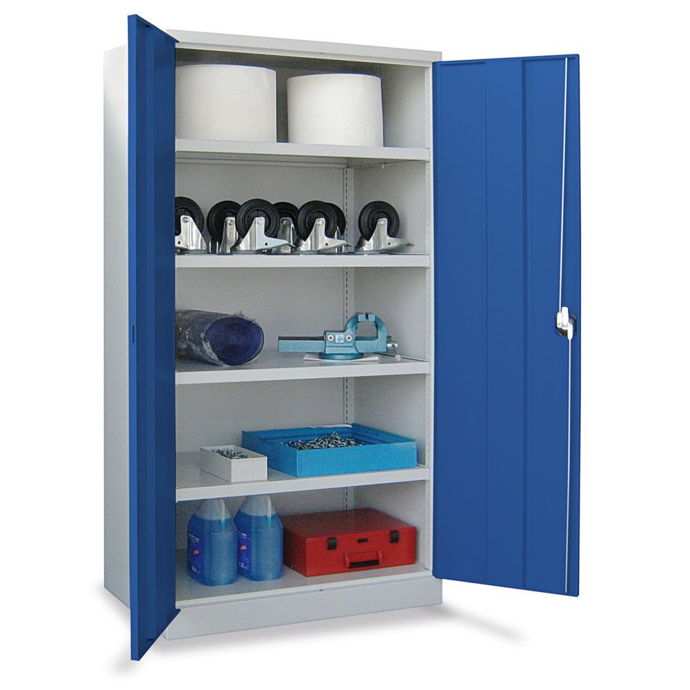 Produktabbildung: PAVOY Schwerlastschrank Premium, 3 Fachböden + Schubladen 2x175 mm, enzianblau, lichtgrau