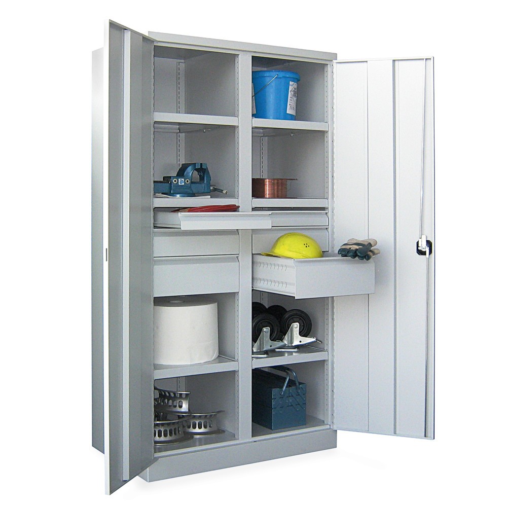 Produktabbildung Nr. 5: PAVOY Schwerlastschrank Premium mit Mittelwand, 6 Fachböden + Schubladen 2x75 + 2x125 + 2x175 mm, himmelblau, lichtgrau