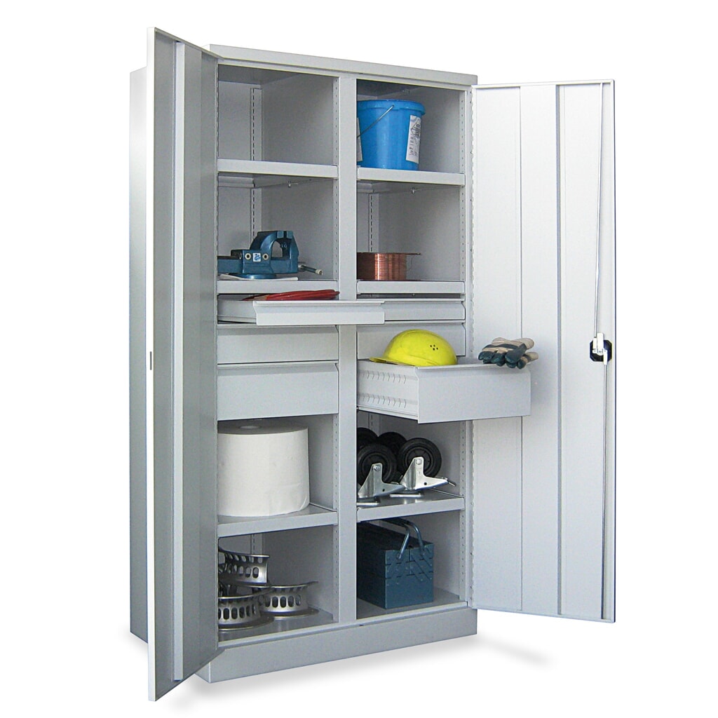 Produktabbildung Nr. 4: PAVOY Schwerlastschrank Premium mit Mittelwand, 6 Fachböden + Schubladen 6x125 mm, lichtgrau, lichtgrau