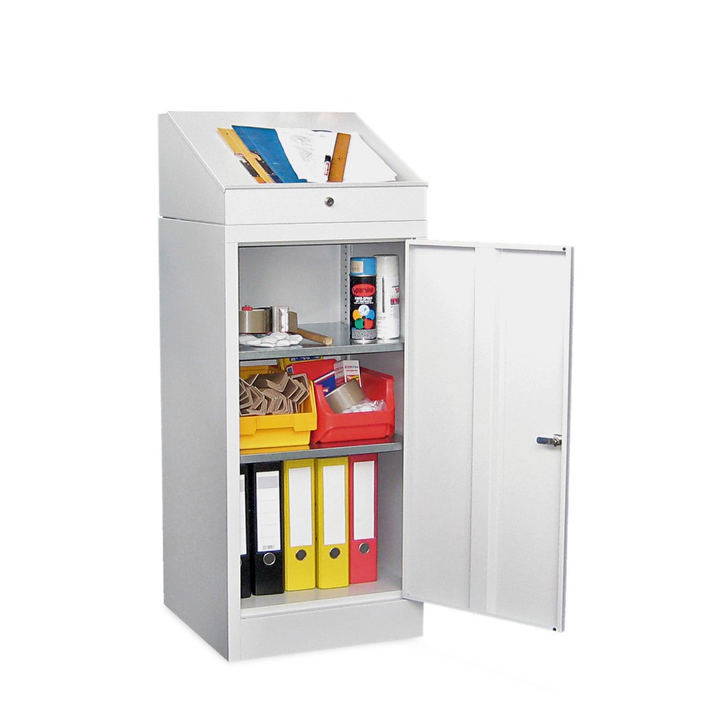 Produktabbildung: PAVOY Stehpult mit Schrank, 2 Einlegeböden + 1 Schublade, lichtgrau, lichtgrau