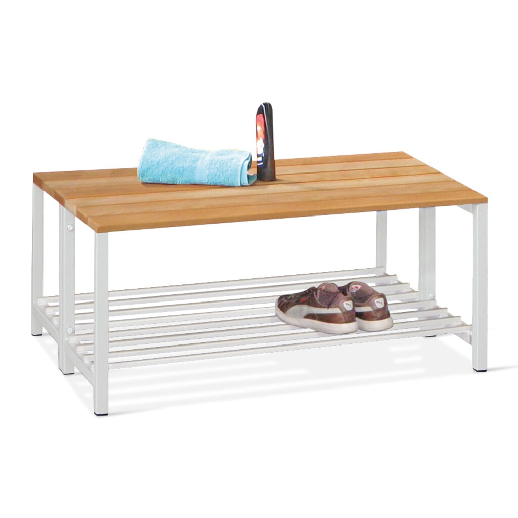 PAVOY Umkleidebank mit Buchenholzleisten, 2-seitig, Länge 1.000 mm, ohne Schuhrost, enzianblau Produktabbildung Nr. 1: PAVOY Umkleidebank mit Buchenholzleisten, 2-seitig, Länge 1.000 mm, ohne Schuhrost, enzianblau