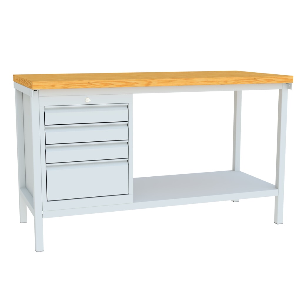 PAVOY Werktisch mit Schubladenblock, HxBxT 900 x 1.500 x 700 mm, lichtgrau, lichtgrau Produktabbildung: PAVOY Werktisch mit Schubladenblock, HxBxT 900 x 1.500 x 700 mm, lichtgrau, lichtgrau