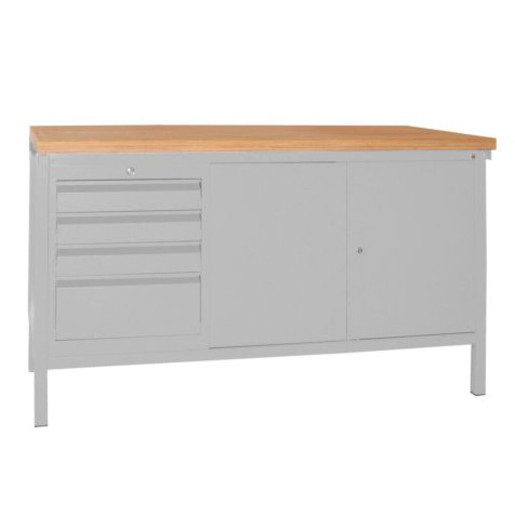 PAVOY Werktisch mit Schubladenblock + Schrank, HxBxT 900 x 1.500 x 700 mm, lichtgrau, lichtgrau Produktabbildung: PAVOY Werktisch mit Schubladenblock + Schrank, HxBxT 900 x 1.500 x 700 mm, lichtgrau, lichtgrau