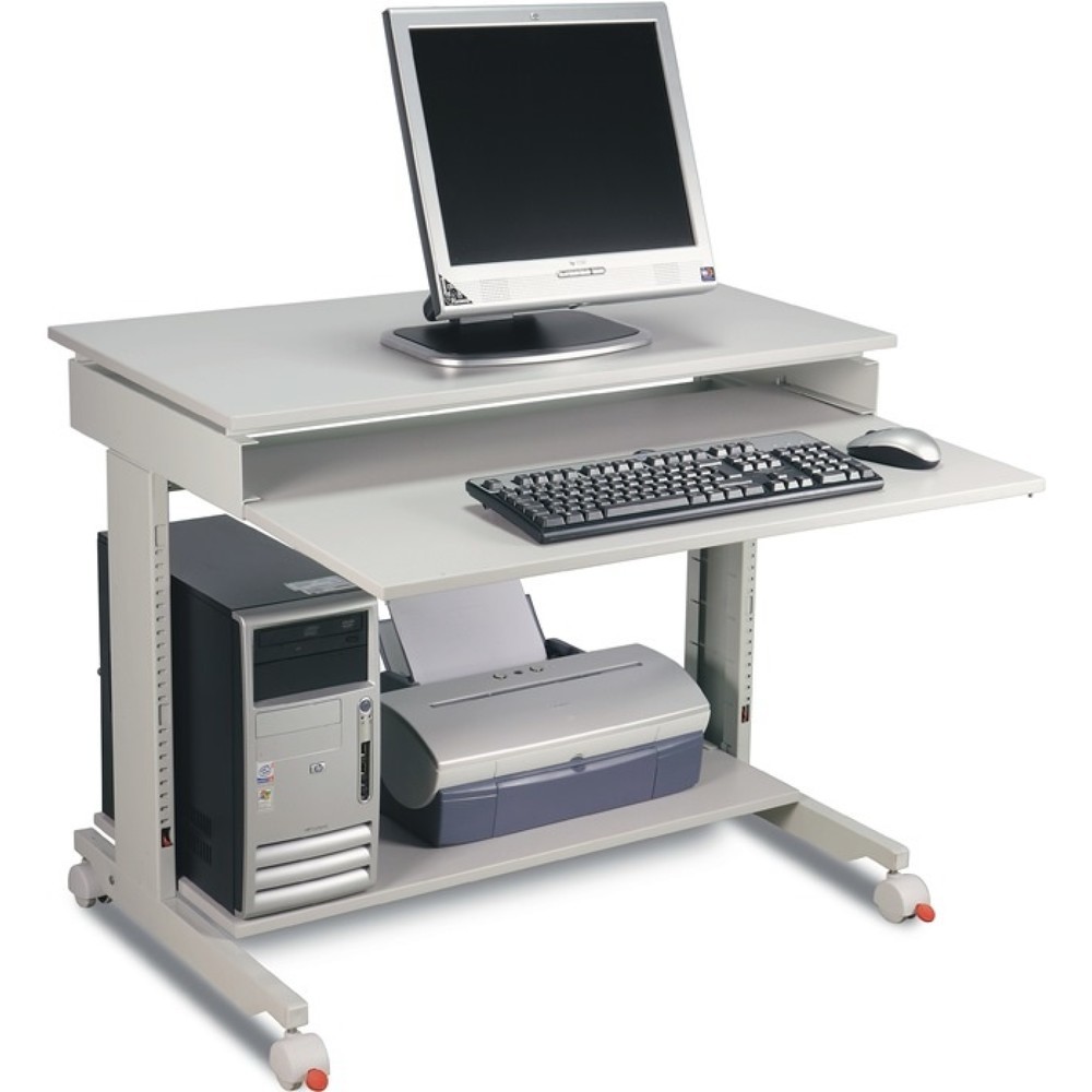 Produktabbildung: PC-Arbeitstisch, lichtgrau, RAL 7035 fahrbar, H720-1100xB900xT500mm