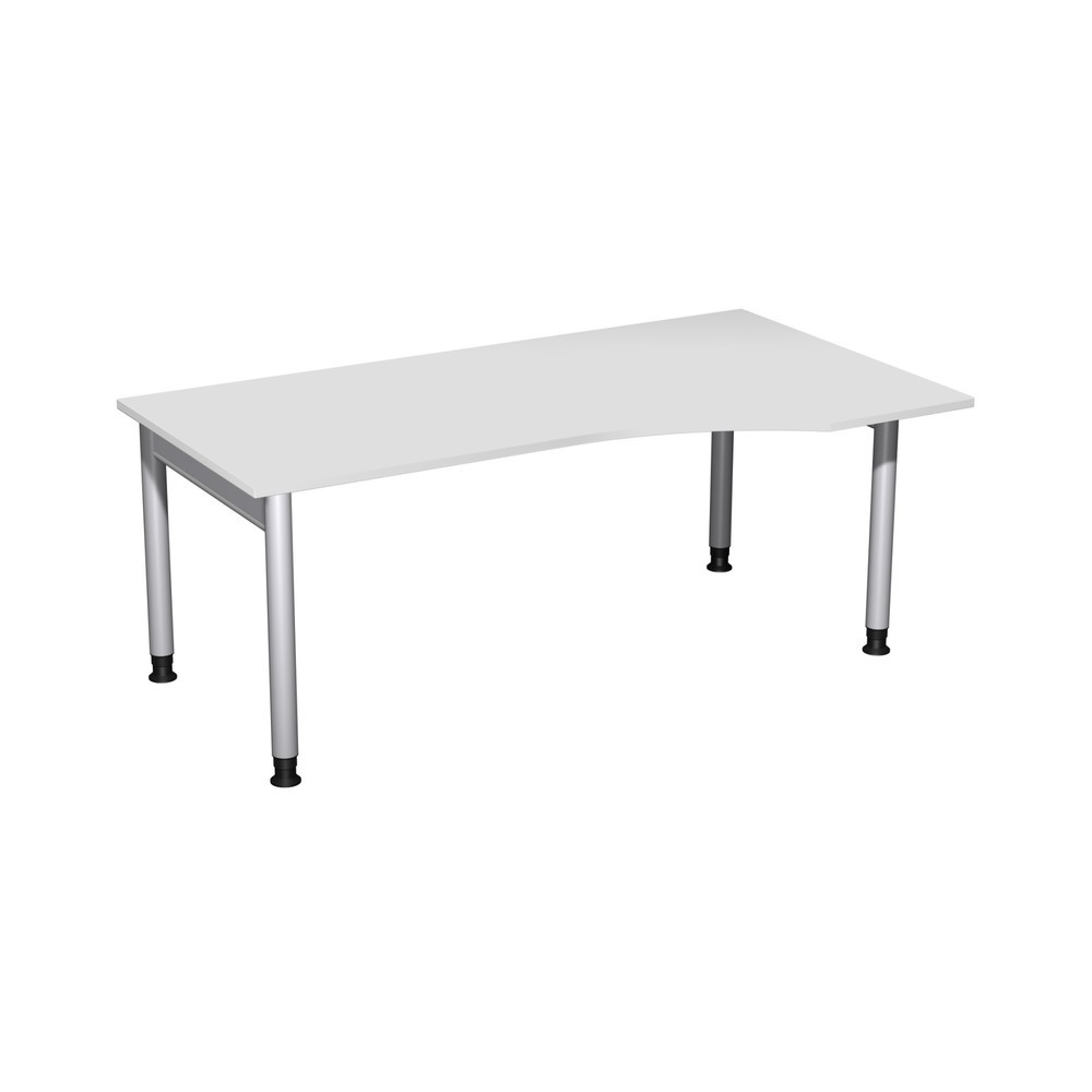 Produktabbildung: Geramöbel Manuell höhenverstellbarer Schreibtisch Profi, 4-Fuß-Gestell, PC-Form-Tischplatte rechts, BxT 1800 x 1000 mm, lichtgrau