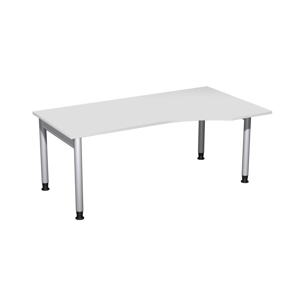 Produktabbildung: Geramöbel Manuell höhenverstellbarer Schreibtisch Profi, 4-Fuß-Gestell, PC-Form-Tischplatte rechts, BxT 1800 x 1000 mm, lichtgrau