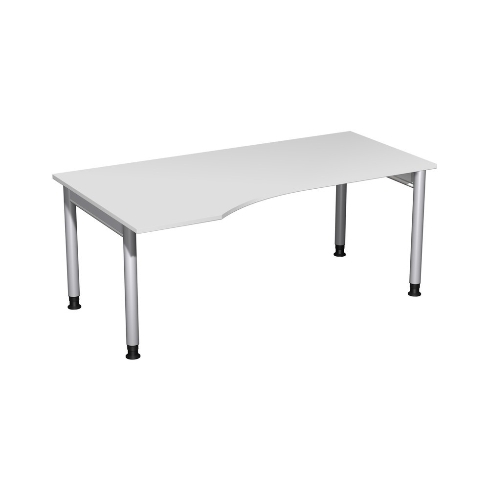 Produktabbildung: Geramöbel Manuell höhenverstellbarer Schreibtisch Profi, 4-Fuß-Gestell, PC-Form-Tischplatte links, BxT 1800 x 1000 mm, lichtgrau