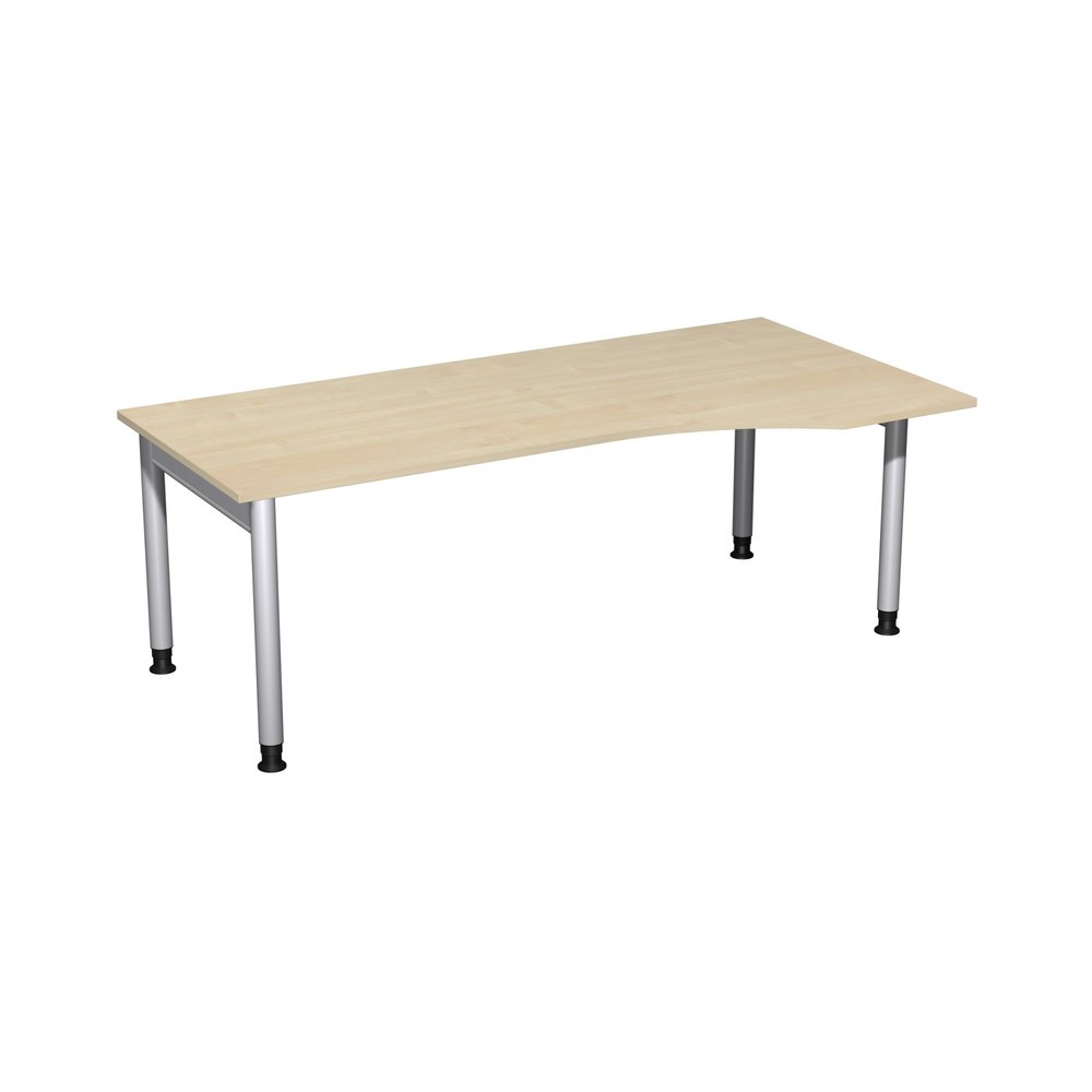Produktabbildung: Geramöbel Manuell höhenverstellbarer Schreibtisch Profi, 4-Fuß-Gestell, PC-Form-Tischplatte rechts, BxT 2000 x 1000 mm, Ahorn