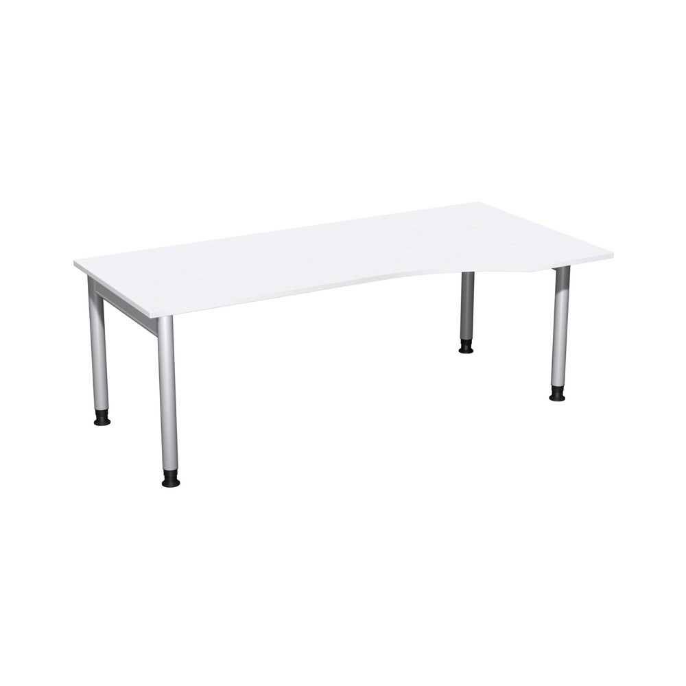 Produktabbildung: Geramöbel Manuell höhenverstellbarer Schreibtisch Profi, 4-Fuß-Gestell, PC-Form-Tischplatte rechts, BxT 2000 x 1000 mm, weiß