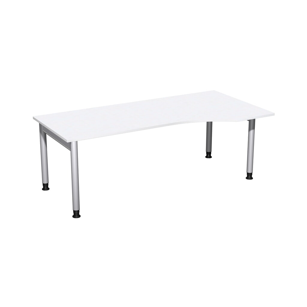 Geramöbel Manuell höhenverstellbarer Schreibtisch Profi, 4-Fuß-Gestell, PC-Form-Tischplatte rechts, BxT 2000 x 1000 mm, weiß Produktabbildung: Geramöbel Manuell höhenverstellbarer Schreibtisch Profi, 4-Fuß-Gestell, PC-Form-Tischplatte rechts, BxT 2000 x 1000 mm, weiß