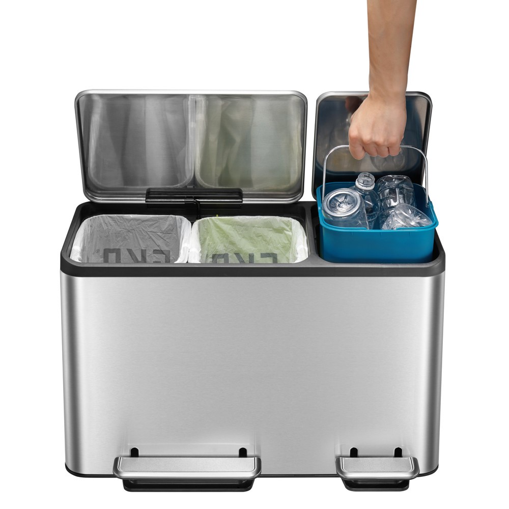 Produktabbildung Nr. 6: Pedal-Abfallsammler EcoCasa 15 + 15 +15 l, Edelstahl matt