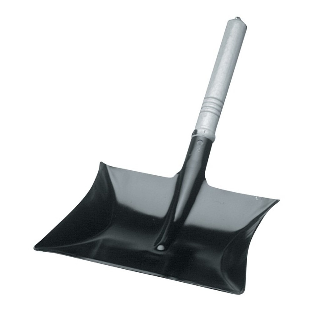Illustration du produit: Pelle à poussière avec poignée en bois, capuchon et anneau, laquée noir MET. Longueur de la lame : 220 cm x largeur de la lame 230mm