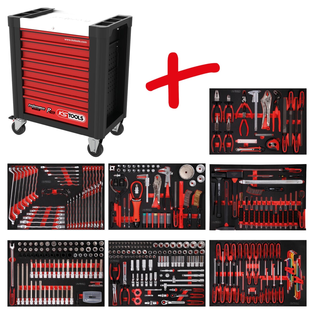 Produktabbildung: KS TOOLS Performanceplus Werkstattwagen-Satz P10 mit 397 Werkzeugen für 7 Schubladen