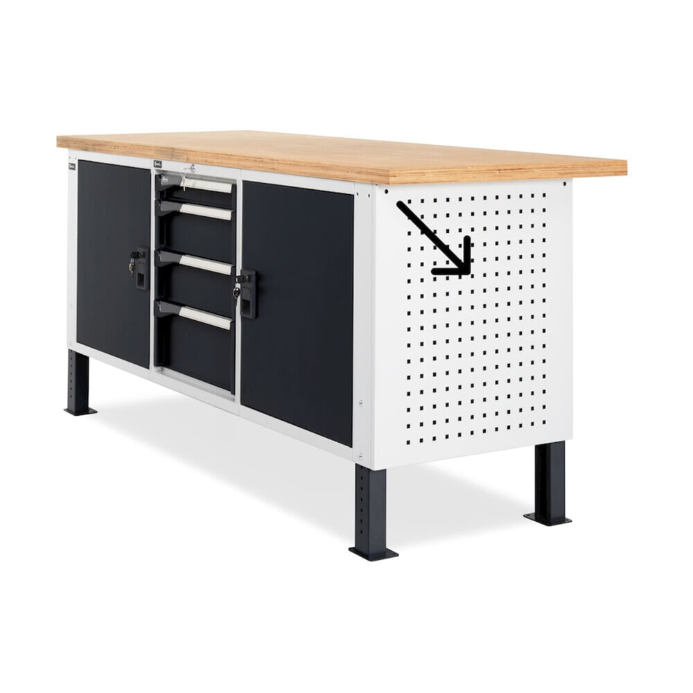 Číslo obrázku produktu 4: Boční děrovaná deska pro pracovní stoly Fami, VxŠxH 669 x 610 x 18 mm, RAL 7035