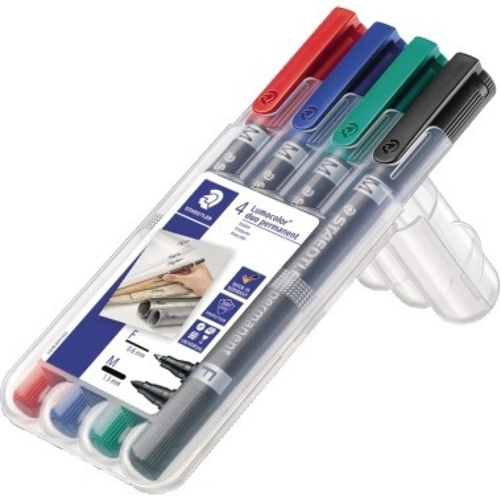 Produktabbildung: STAEDTLER Permanentmarker Lumocolor duo 348 WP4 0,6mm/1,5mm 4 St./Pack.