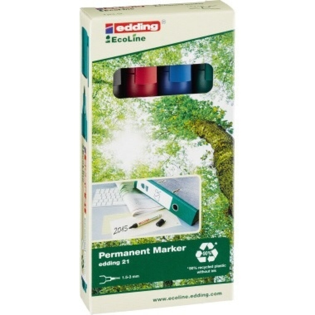 edding Permanentmarker 21 EcoLine 4-21-4 1,5-3 mm 4 St./Pack. Produktabbildung: edding Permanentmarker 21 EcoLine 4-21-4 1,5-3 mm 4 St./Pack.