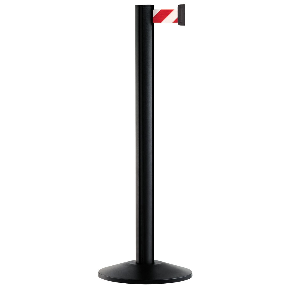 Produktabbildung: Personen-Leitsystem Classic, Ständer schwarz, Gurtfarbe rot / weiß diagonal gestreift