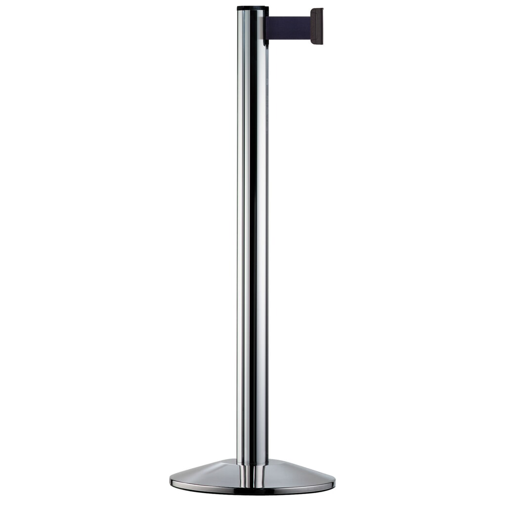 Produktabbildung: Personen-Leitsystem Classic, Ständer verchromt, Gurtfarbe navy