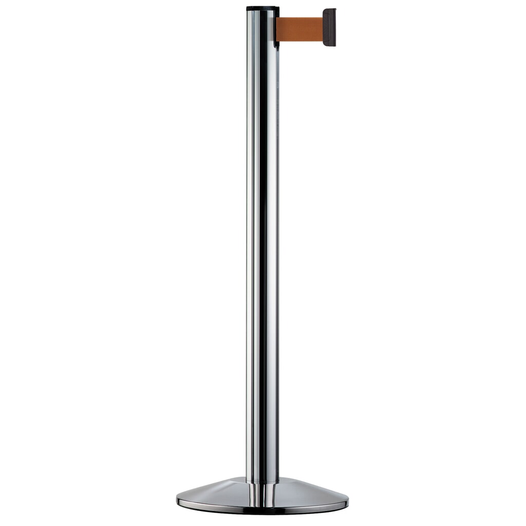 Produktabbildung: Personen-Leitsystem Classic, Ständer verchromt, Gurtfarbe braun
