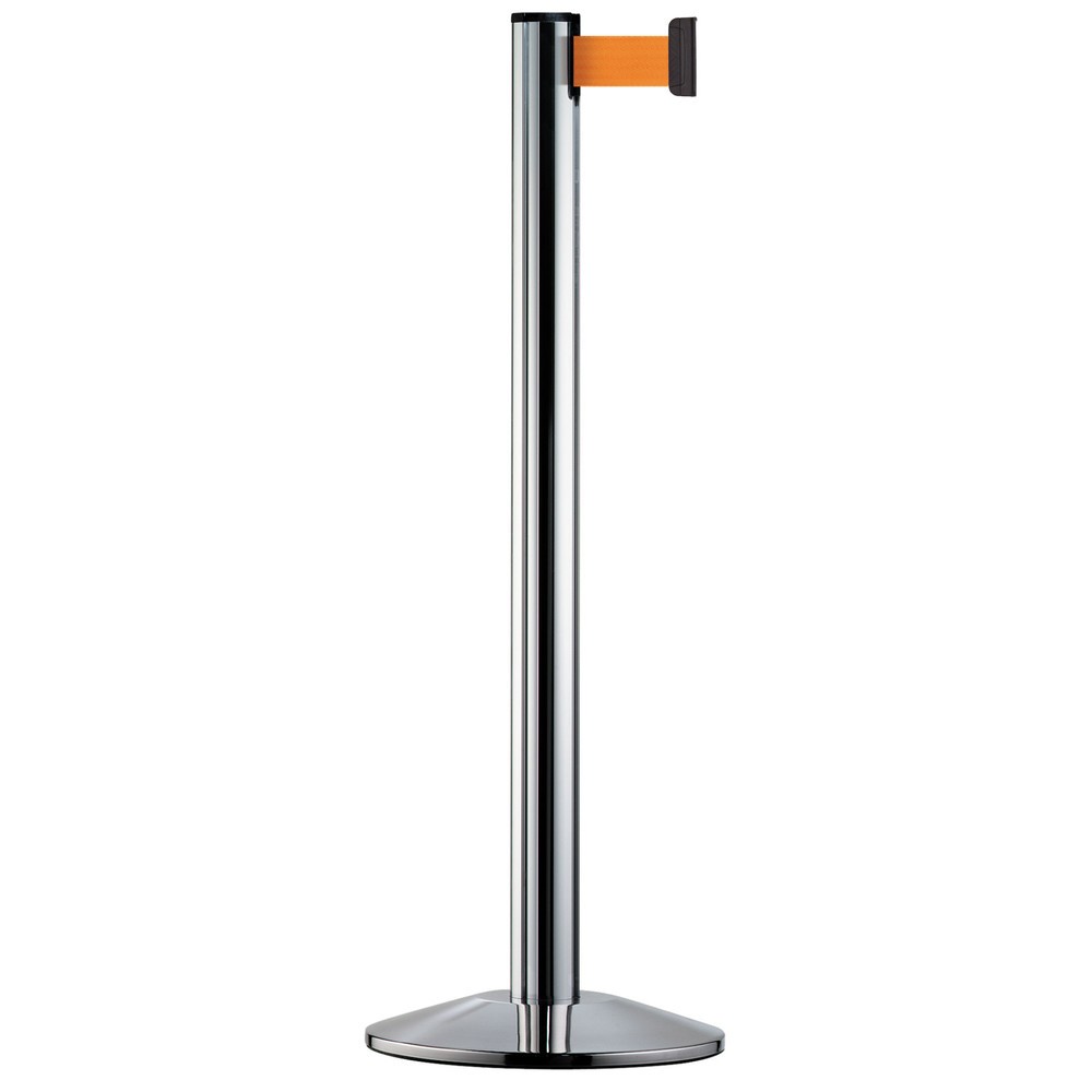 Produktabbildung: Personen-Leitsystem Classic, Ständer verchromt, Gurtfarbe neonorange