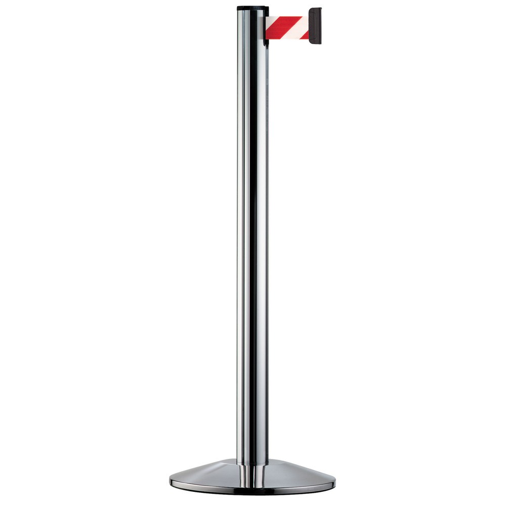 Product afbeelding: Personengeleidingssysteem Extend, staander verchroomd, rood/wit diagonaal gestreept