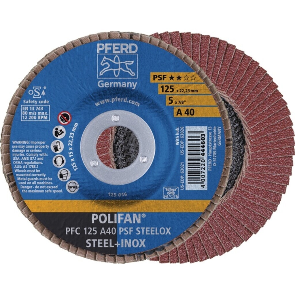 Produktabbildung: PFERD Fächerscheibe POLIFAN A PSF STEELOX D.125mm K.A-40 kon.Stahl/Holz NK