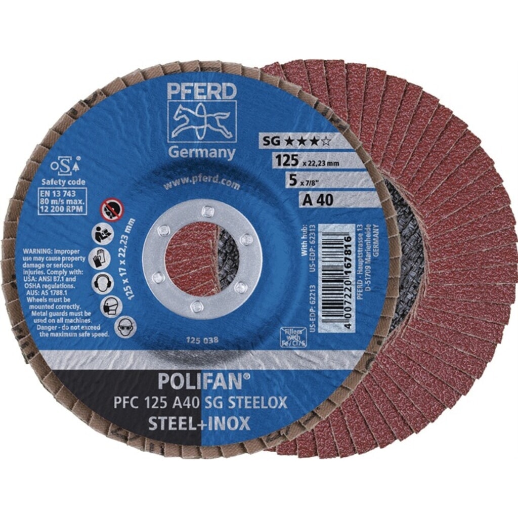 Fcherscheibe POLIFAN A SG STEELOX D125mm KA40 konINOX NK Produktabbildung: Fcherscheibe POLIFAN A SG STEELOX D125mm KA40 konINOX NK