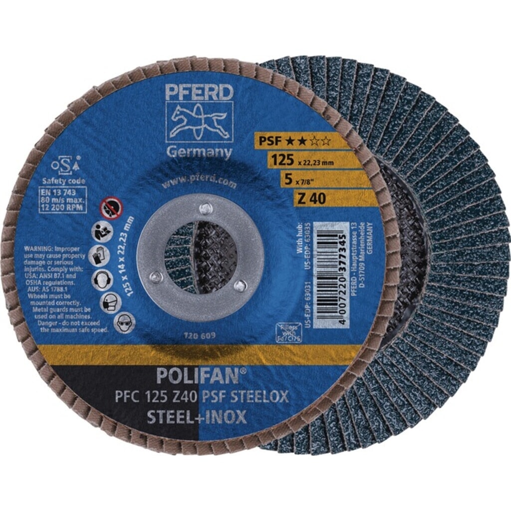 Produktabbildung: PFERD Fächerscheibe POLIFAN Z PSF STEELOX D.115mm K.Z-40 kon.INOX ZK