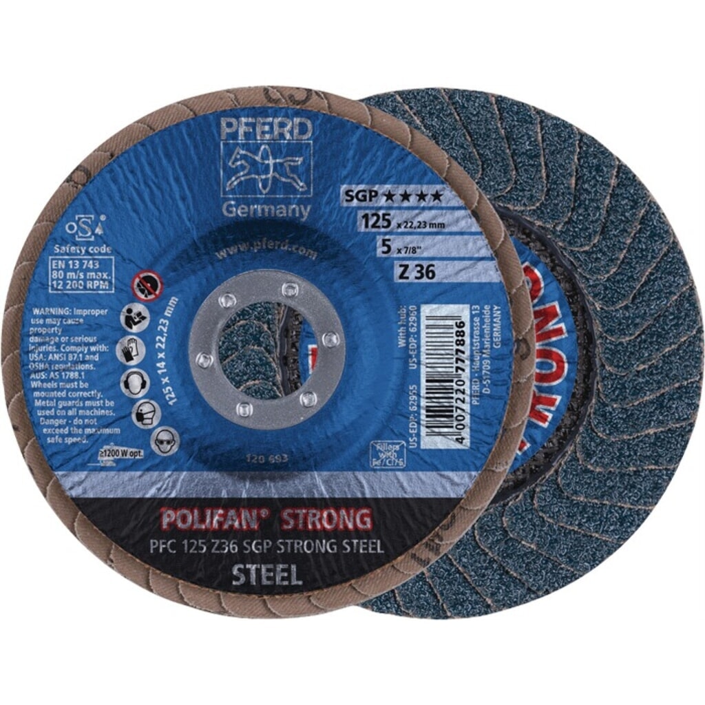 Produktabbildung: PFERD Fächerscheibe POLIFAN Z SGP STRONG STEEL D.125mm K.36 kon.INOX ZK